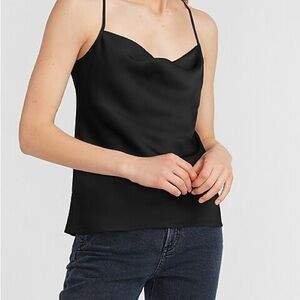 Satin Cowl Neck Black Women's Cami Top